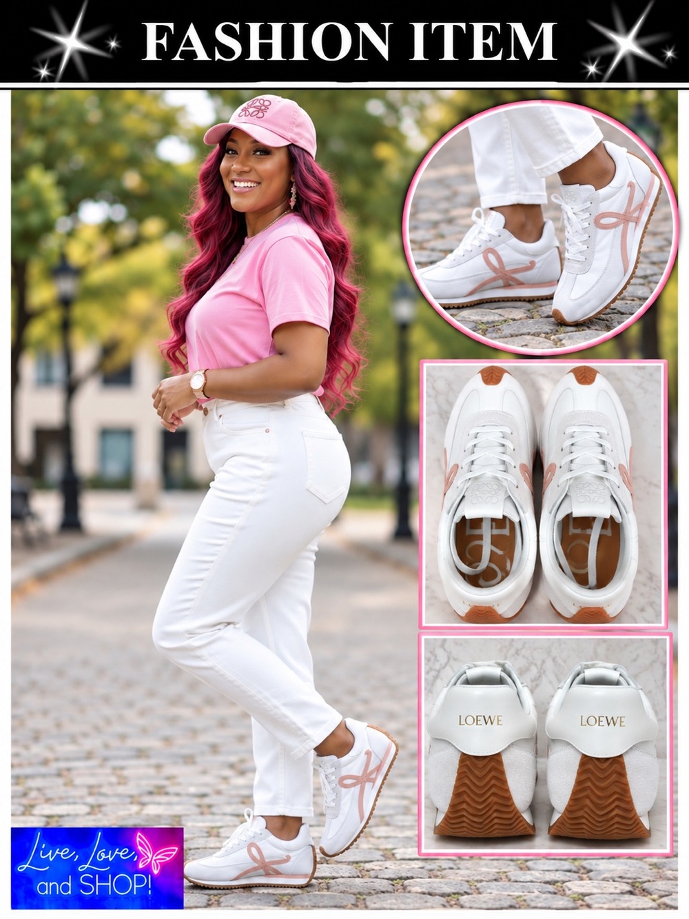 GYM SHOES: White and Brown Sneakers w/Pink Ribbon Accent, Unisex, NWOT